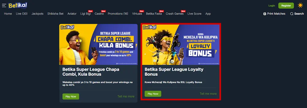 Betika Super League Loyalty Bonus Screenshot